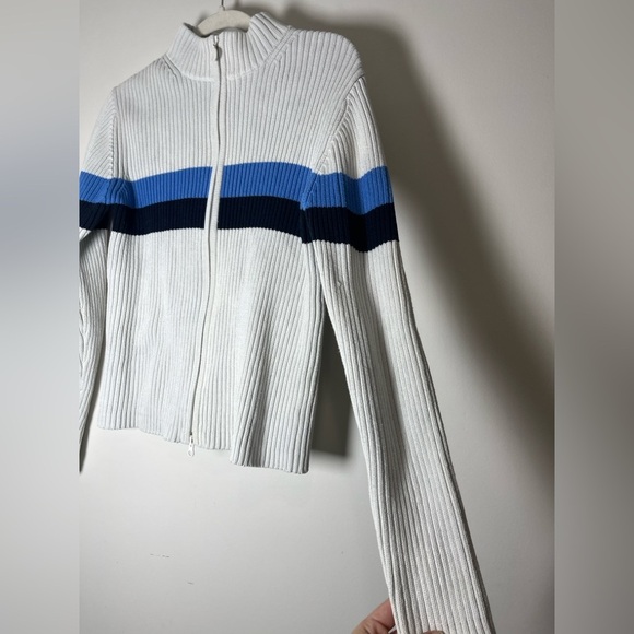 Tory Burch Sport  Retro Preppy White Blue Color Blocked Cardigan Sweater Sz M - Picture 5 of 15